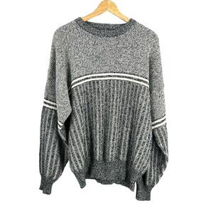 VTG Weekends Sweater Black Two Tone Texture Abstract Retro 80s Knit‎ XL